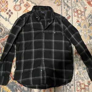 Black Plaid Button-Up Shirt